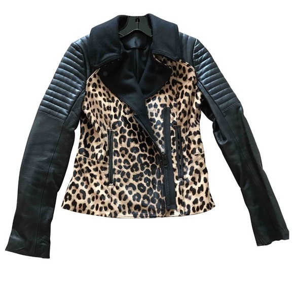 A.L.C leopard Print calf hair Leather Jacket - Picture 4 of 8